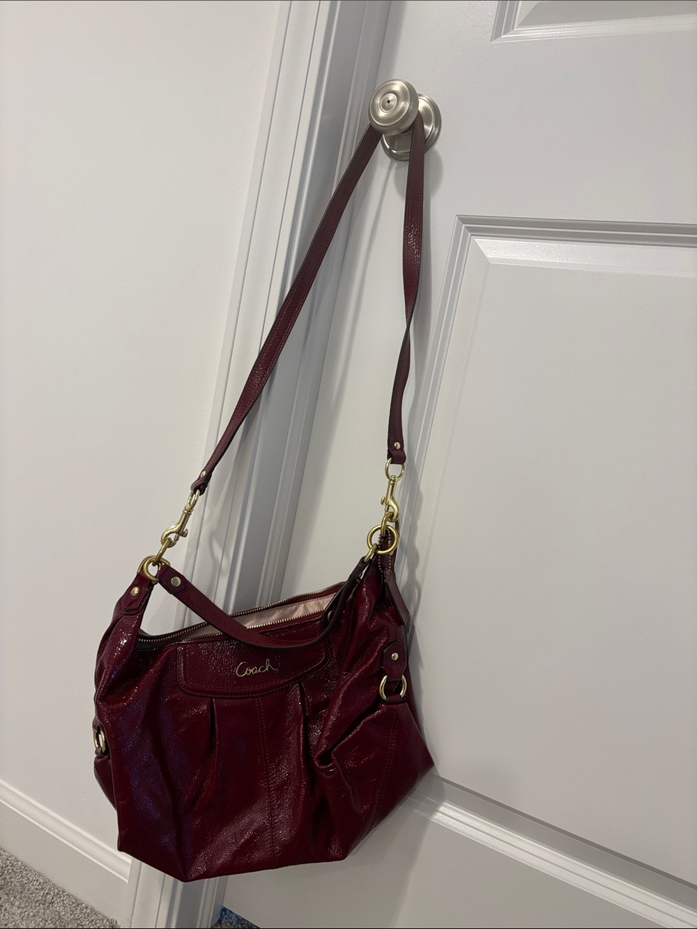 Coach Leather Shoulder Bag - Burgundy Red